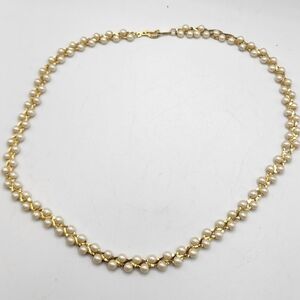 Gold tone and faux pearl vintage necklace Braided Twisted 15.5"